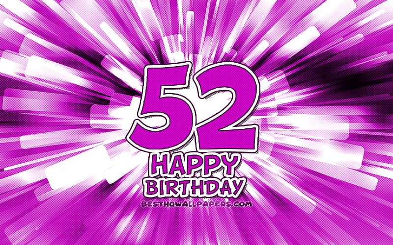 Happy 52nd birtay purple abstract rays, Birtay Party, creative, Happy 52 Years Birtay, 52nd Birtay Party, 52nd Happy Birtay, cartoon art, Birtay concept, 52nd Birtay, HD wallpaper