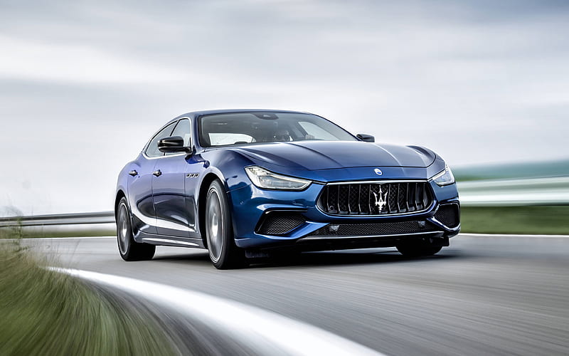 Maserati Ghibli, GranSport, 2018, front view, blue sedan, new Ghibli, racing track, Italian sedan, Maserati, HD wallpaper