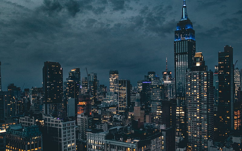 Desktop Wallpapers New York City USA Night Skyscrapers Houses Cities