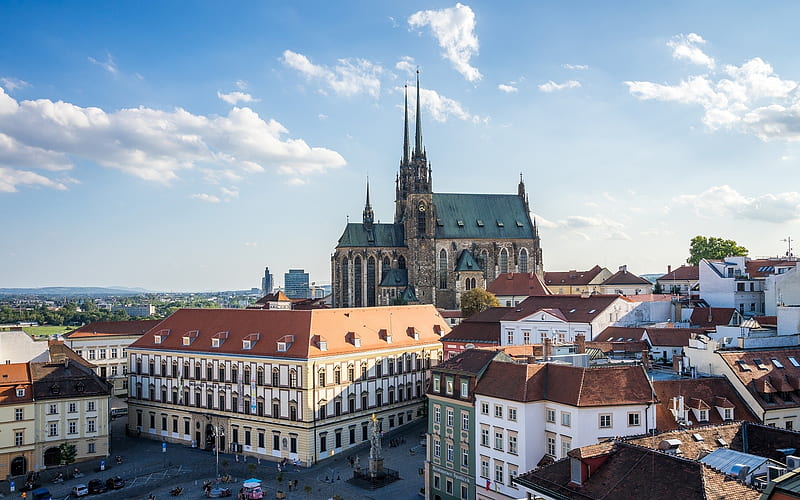 Brno, Moravia, Czechia, houses, church, Czechia, Brno, old town, HD wallpaper