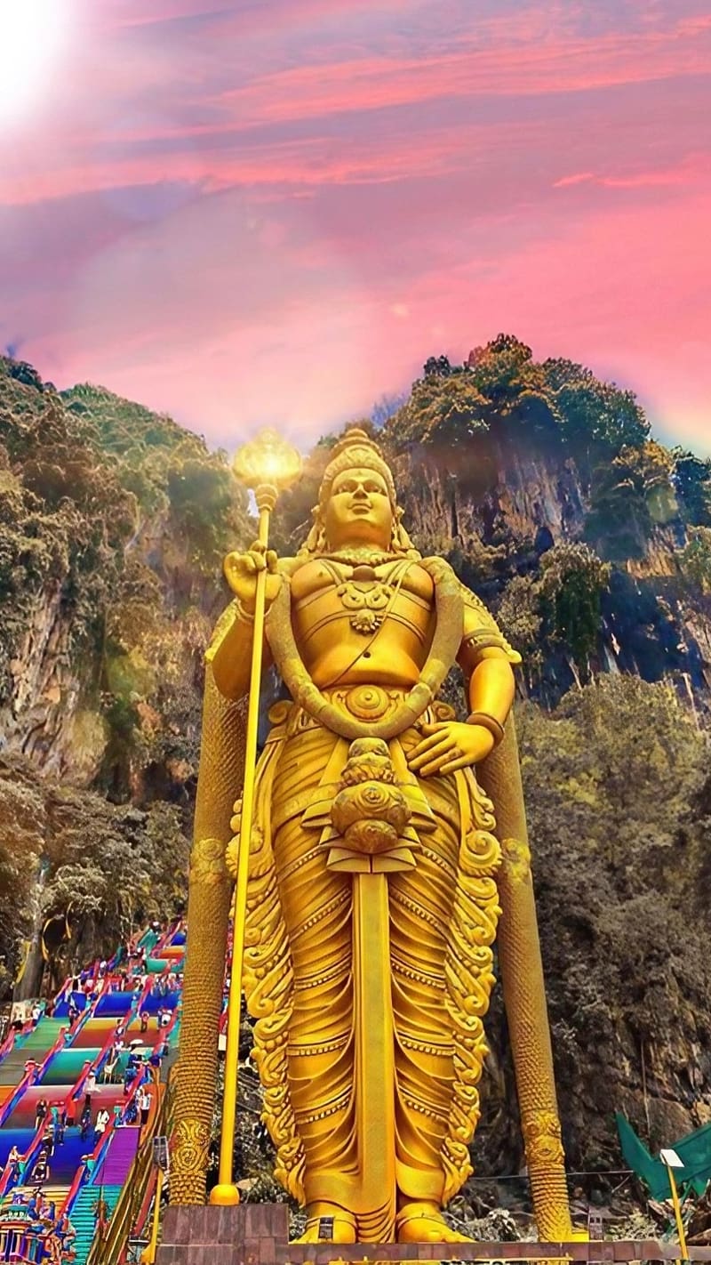 Lord Murugan , Arulmigu Murugan Statue, god, golden statue of murugan, HD phone wallpaper
