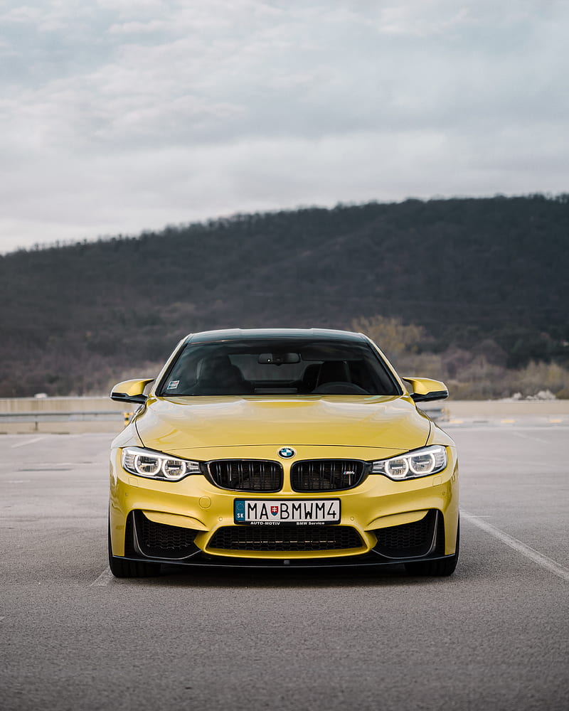 bmw, car, front view, yellow, HD phone wallpaper