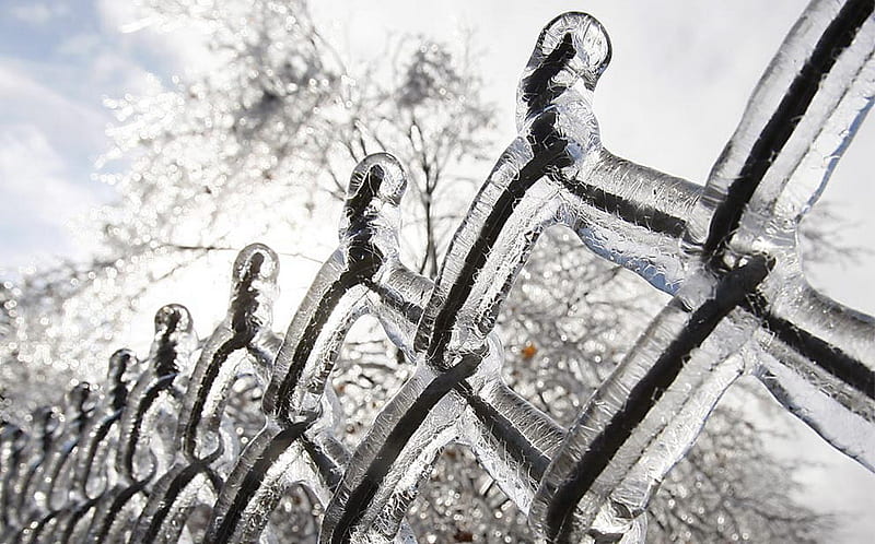 Frozen chain link fence, fence, art, 3d, hot, ice, chain-link, abstract, cold, HD wallpaper