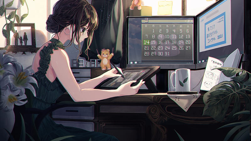 Anime Girl Green Dress Computer Anime Girl, HD wallpaper