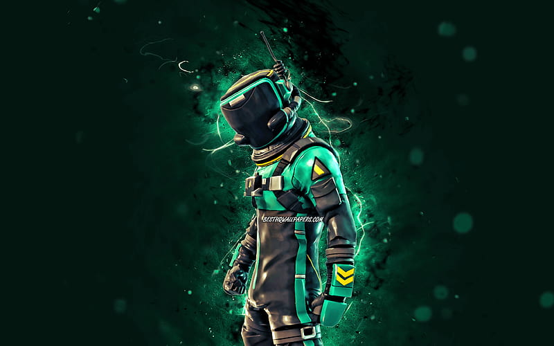 Toxic Trooper turquoise neon lights, 2020 games, Fortnite Battle Royale, Fortnite characters, Toxic Trooper Skin, Fortnite, Toxic Trooper Fortnite, HD wallpaper