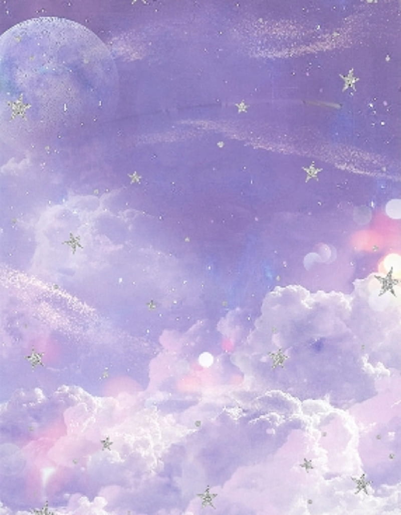 View from heaven, cloud, glitter, moon, purple, space, stars, tablet ...