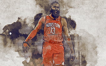 James Harden, American basketball player, Houston Rockets, defender,  red-white paint splashes, HD wallpaper