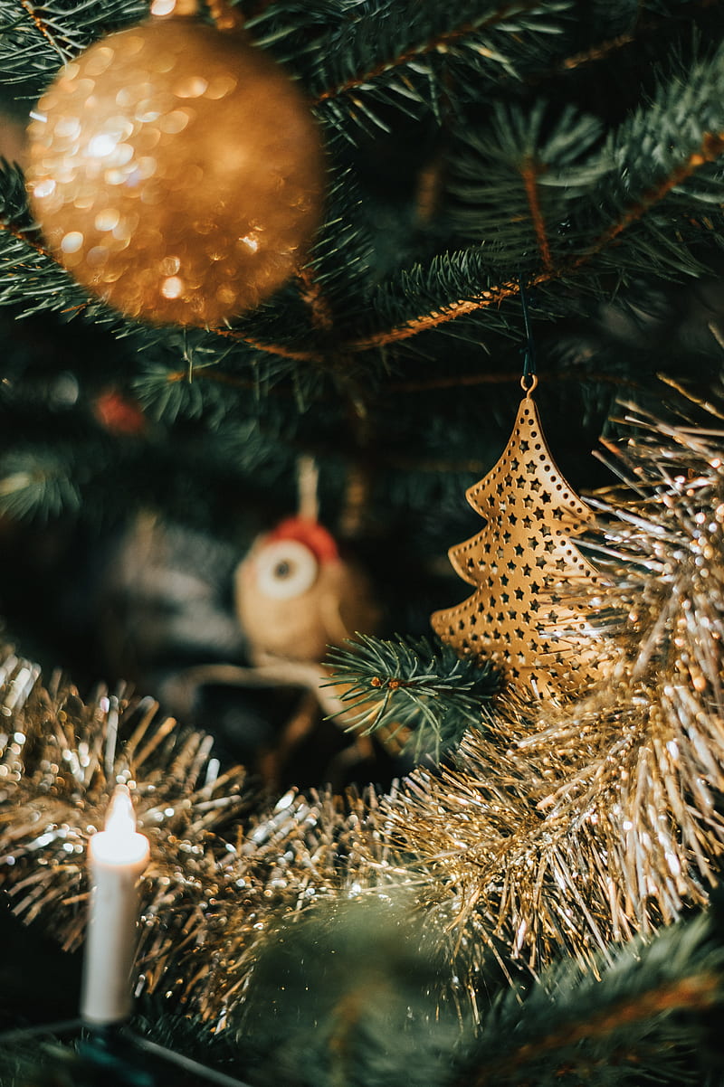 christmas tree, decoration, tinsel, garland, new year, christmas, HD phone wallpaper