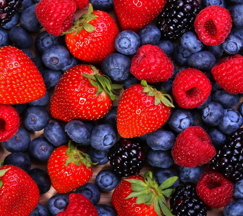 Red Fruits, red, art, fruits, bonito, blueberries, collage, purple, strawberries, beauty, nature, blackberries, HD wallpaper