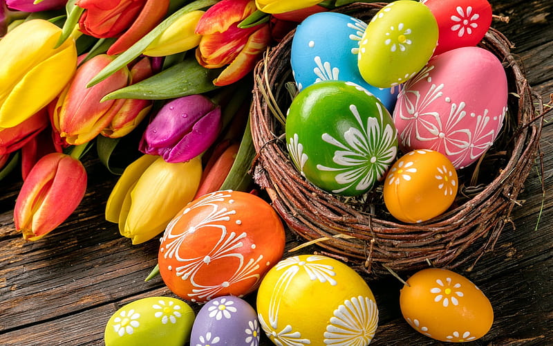 easter, colorful easter eggs, easter decorations, HD wallpaper