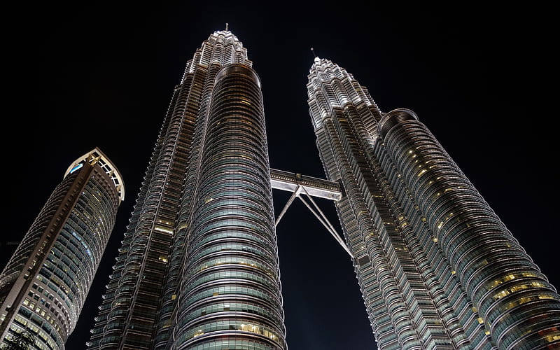 Kuala Lumpur, night, Petronas Towers, skyscrapers, modern buildings, landmark, Malaysia, HD wallpaper