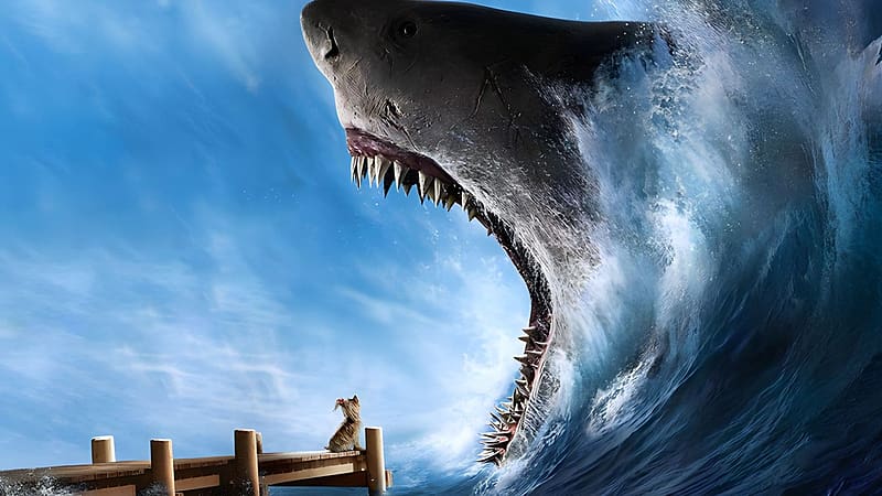 Meg 2: The Trench, blue, dog, movie, the trench, poster, meg 2, shark, water, HD wallpaper