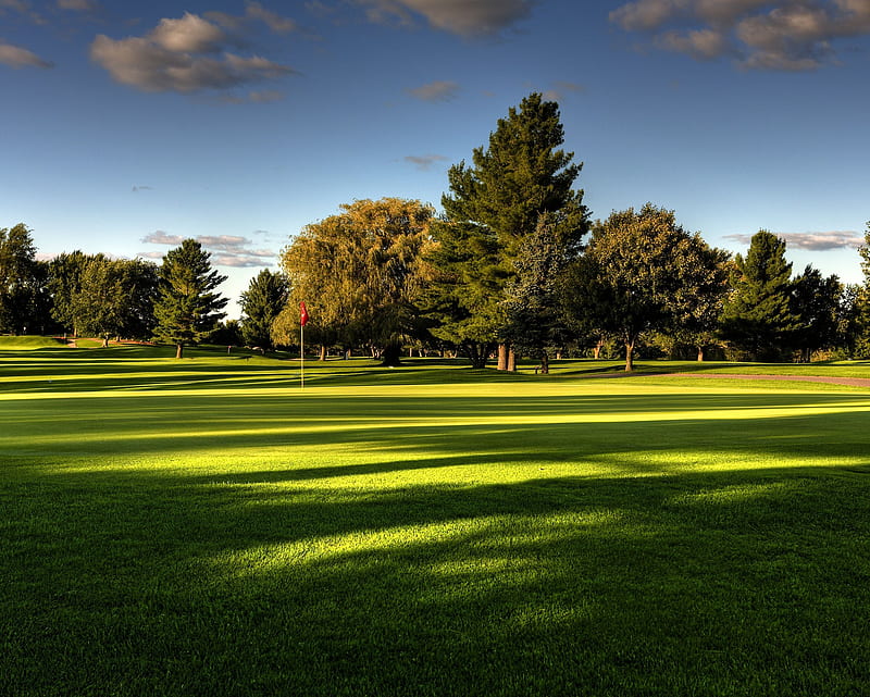 Green, awesome, cloud, cool, game, golf, grass, land, lawn, sky, trees, HD wallpaper