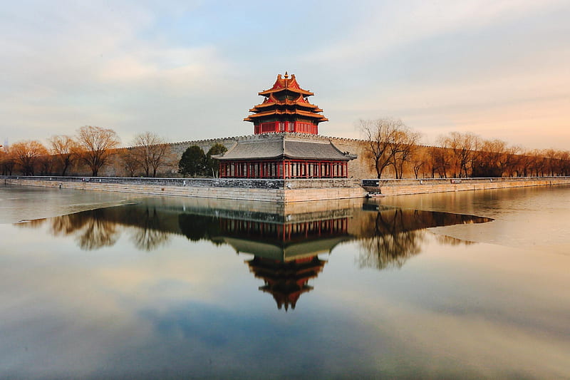 The palace museum , China, Asia, Beijing, Palace, Castle, Reflection, HD wallpaper