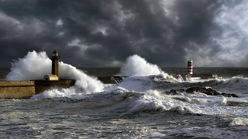 Lighthouse in Storm, Sea, Building, Lighthouse, Storm, HD wallpaper