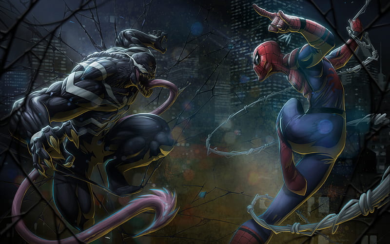 Venom vs Spiderman 3D art, superheroes, darkness, DC Comics, Spiderman, Venom, Spider-Man, HD wallpaper