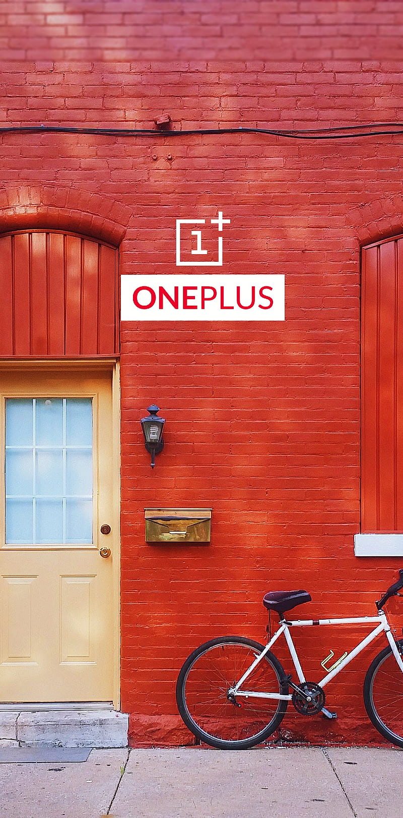 Oneplus Wall, bicycle, red, oneplus 6t, oneplus 6 cool, door, blur, HD phone wallpaper