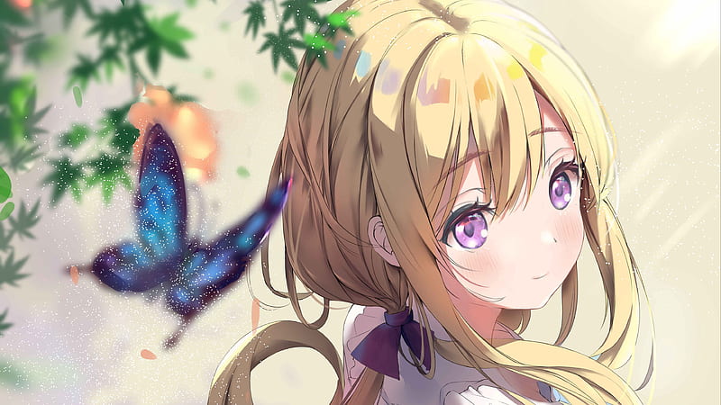 Chica anime ojos morados pelo blanco mirada de mariposa chica anime, Fondo  de pantalla HD | Peakpx