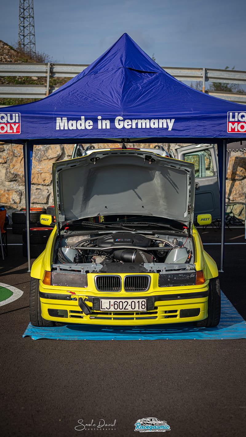 BMW E36 - Yellow, bmw, car, drift, germany, manual, manualcar, v6, v8, yellow, yellowcar, HD phone wallpaper