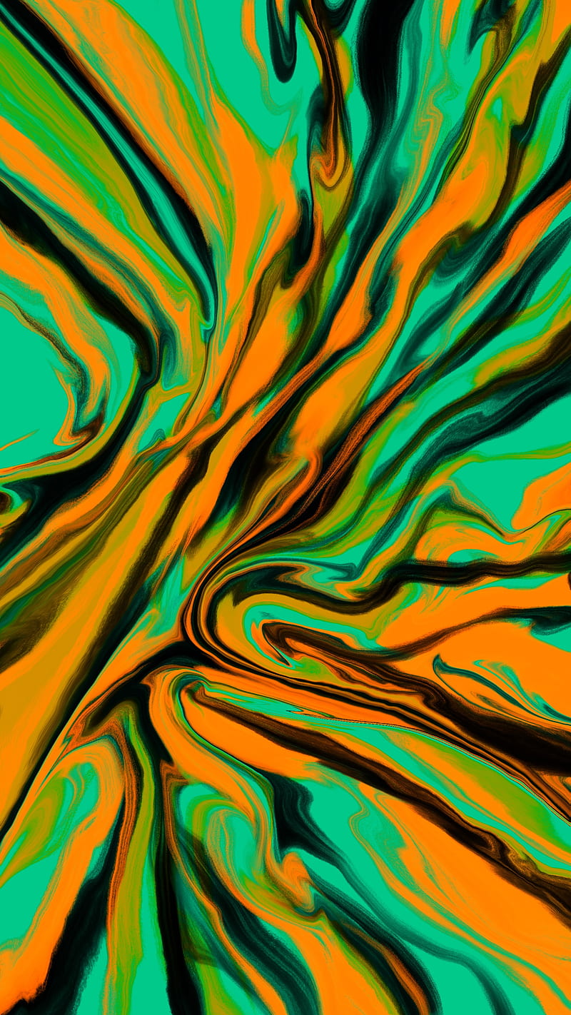 the earth 2, abstract black, green, liquid, liquify, orange, pattern, texture, wave, HD phone wallpaper