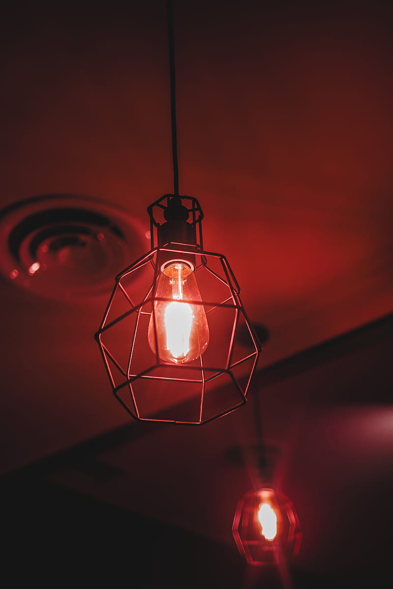 lamp, bulb, red, light, lighting, HD phone wallpaper