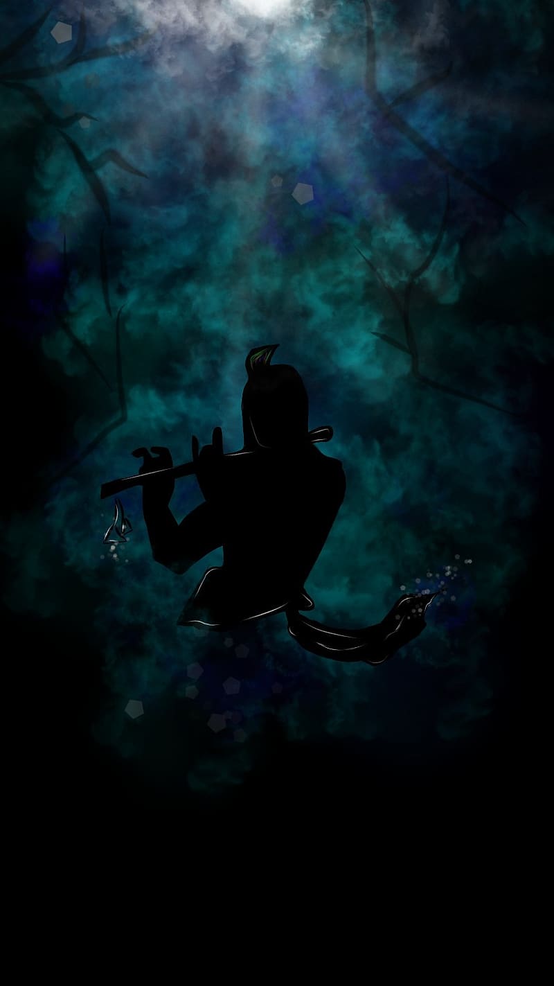 Lord Krishna WIth Fluet, lord krishna , fluet, shadow, HD phone wallpaper