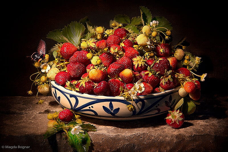 Strawberries, Fruits, Still life, graphy, Bowl, Table, HD wallpaper