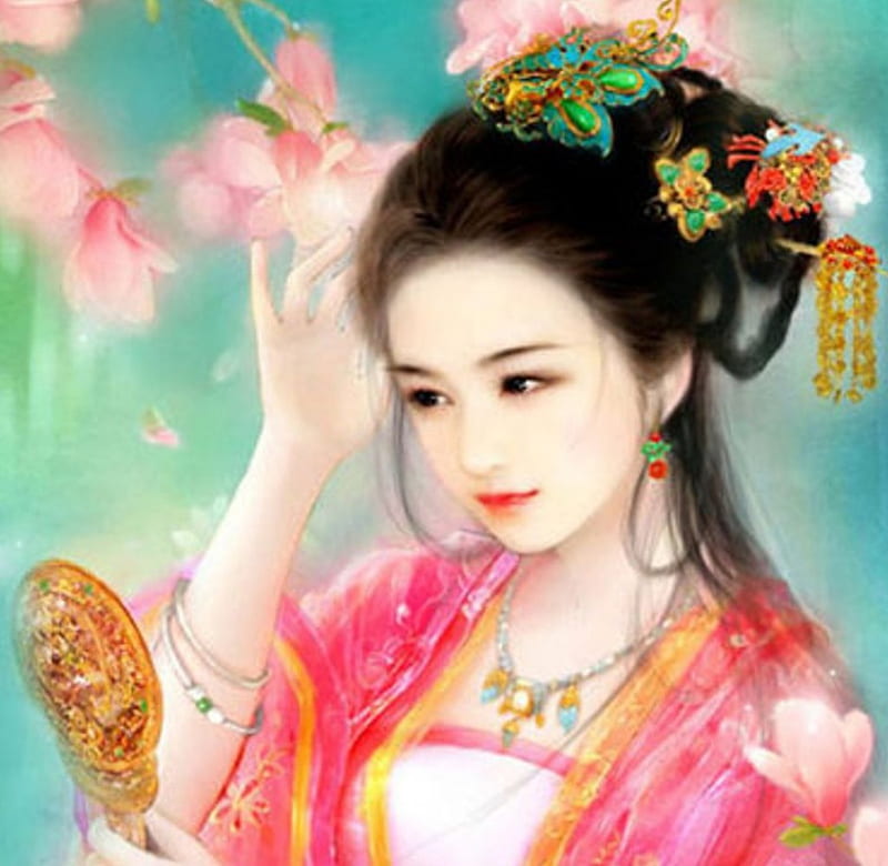 Dim Moonlight, pretty, divine, bonito, sublime, sweet, nice, beauty, long hair, gorgeous, female, lovely, girl, oriental, flower, chinese, lady, angelic, maiden, HD wallpaper