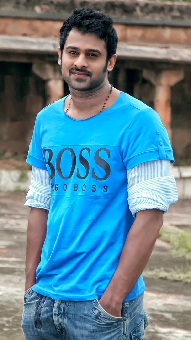 Hero Prabhas, Blue Tshirt, actor, south indian, HD phone wallpaper