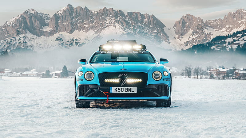 bentley continental gt, aqua luxury cars, snow, mountains, Vehicle, HD wallpaper