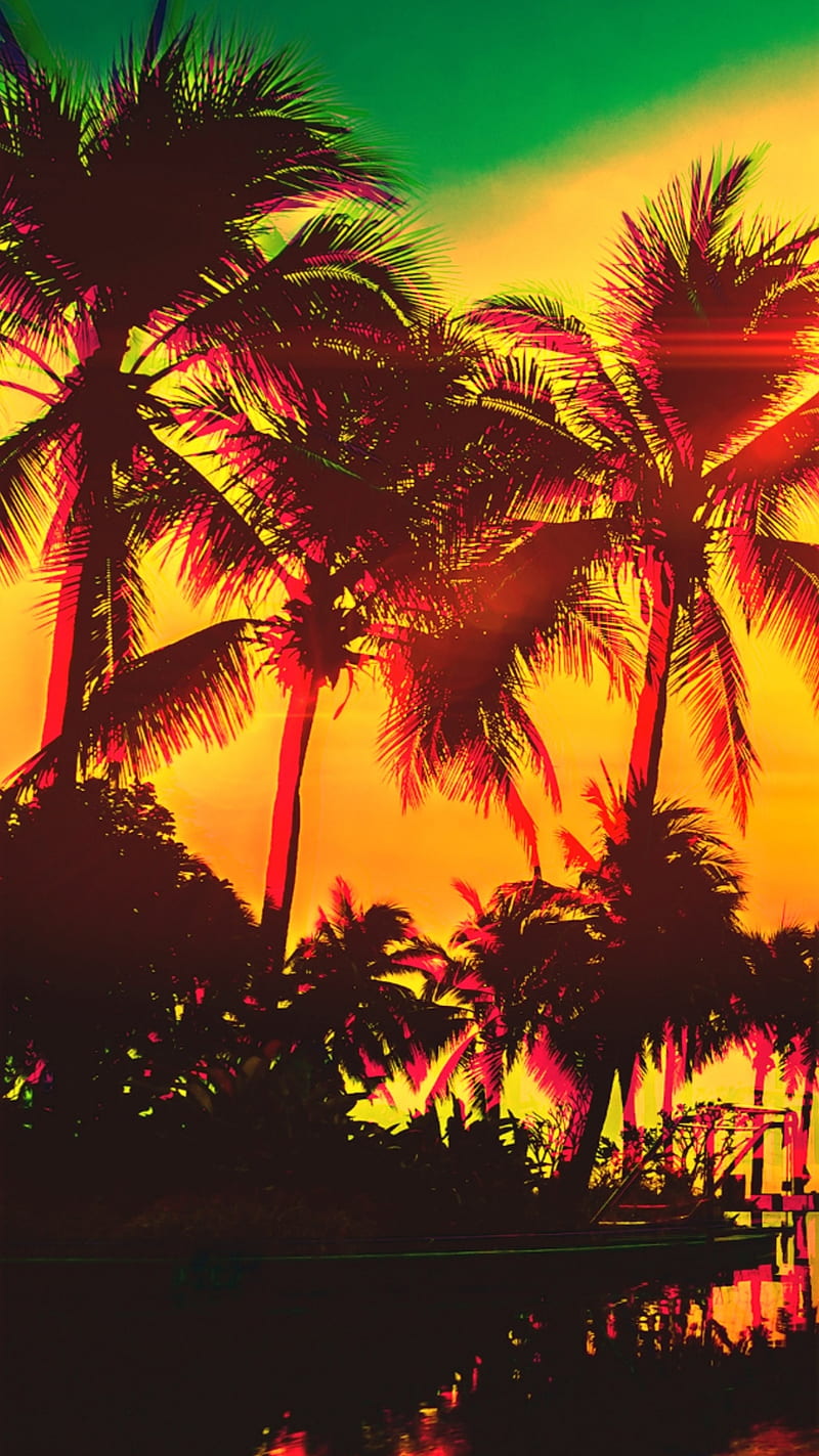 Reggae rgb, beach, colorful, island, palm, reggaeton, sunsets, tree, trees, HD phone wallpaper