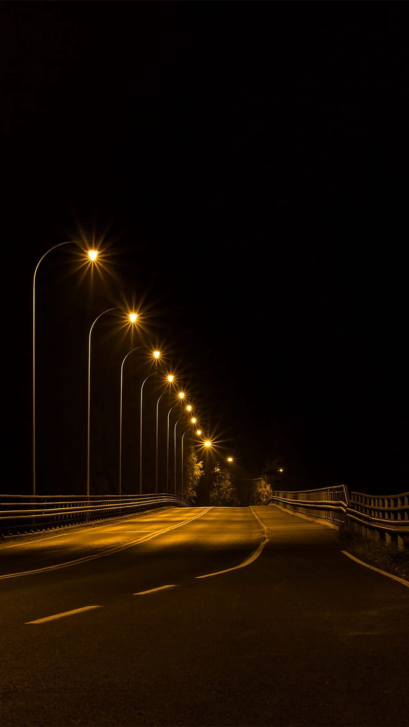 Street lights, night, dark, gold, HD phone wallpaper