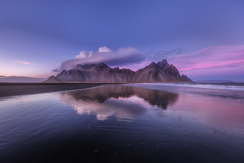 Mountains, Mountain, beach, Cloud, Iceland, Reflection, HD wallpaper