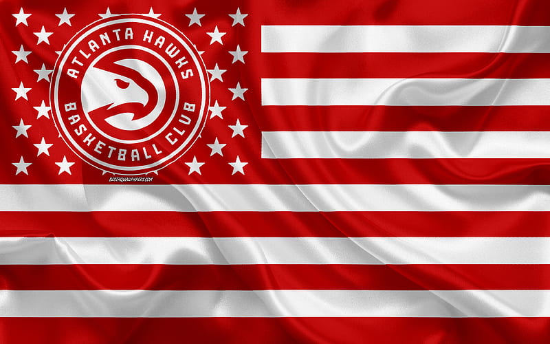 Atlanta Hawks, American basketball club, American creative flag, red white flag, NBA, Atlanta, Georgia, USA, logo, emblem, silk flag, National Basketball Association, basketball, HD wallpaper