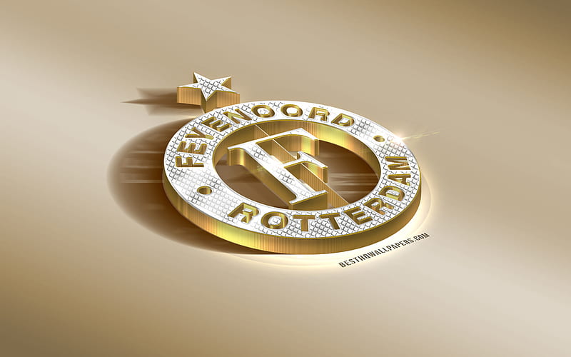 Feyenoord Rotterdam, Dutch football club, golden silver logo, Rotterdam, Netherlands, Eredivisie, 3d golden emblem, creative 3d art, football, Feyenoord, HD wallpaper