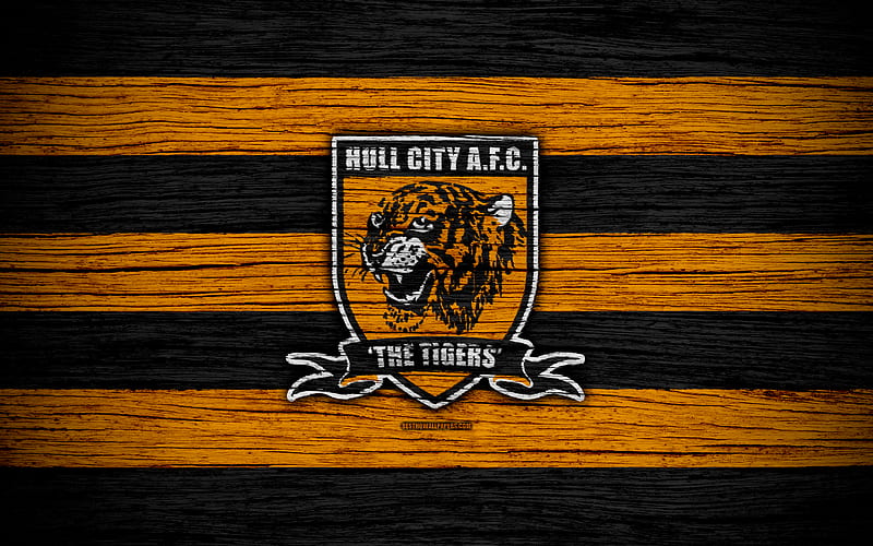 Hull City FC EFL Championship, soccer, football club, England, Hull City, logo, wooden texture, FC Hull City, HD wallpaper