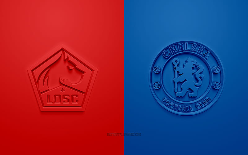 LOSC Lille vs Chelsea FC, Champions League, 2019, promo, football match, Group H, UEFA, Europe, LOSC Lille, Chelsea FC, 3d art, 3d logo, Lille vs Chelsea, HD wallpaper