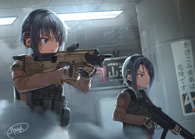 anime military girls, operation, rifle, armor, short hair, Anime, HD wallpaper