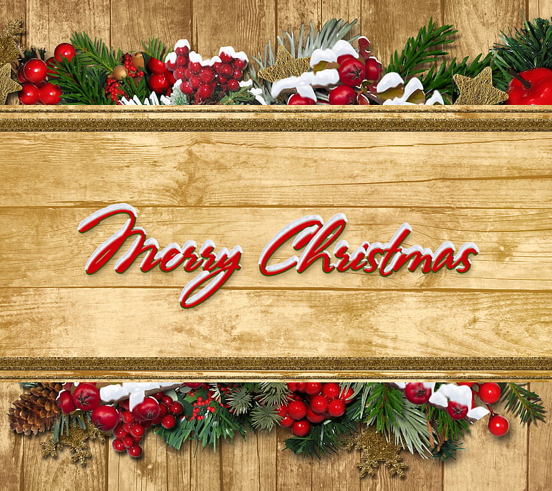 Merry Christmas, decoration, snow, wood, HD wallpaper