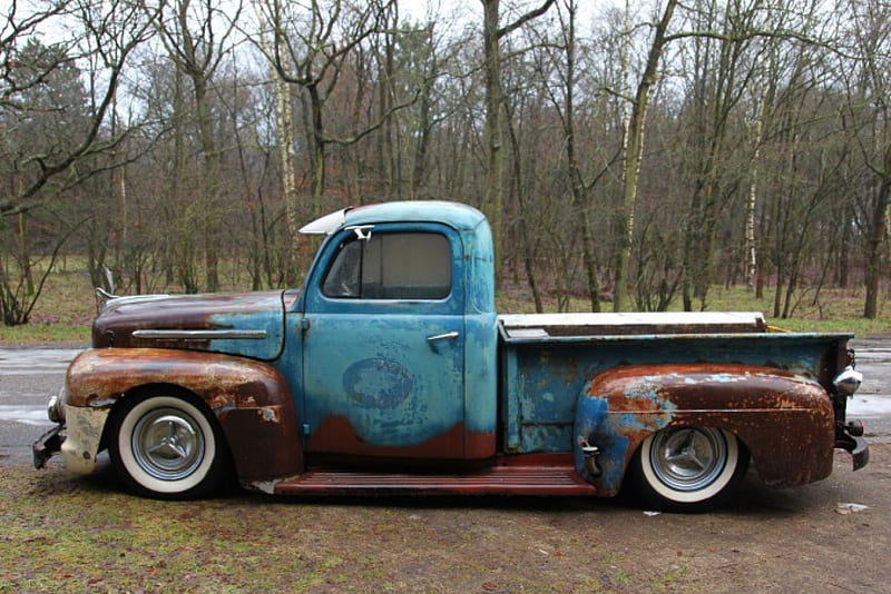 1951-F1-Truck, Classic, Rust, Whitewalls, Ford, HD wallpaper