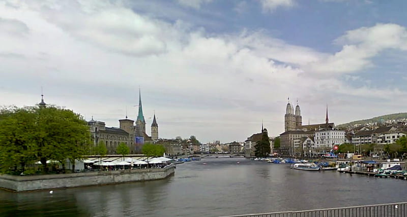 Lake Zurich, architecture, buildings, trees, clouds, sky, switzerland, lake, zurich, HD wallpaper