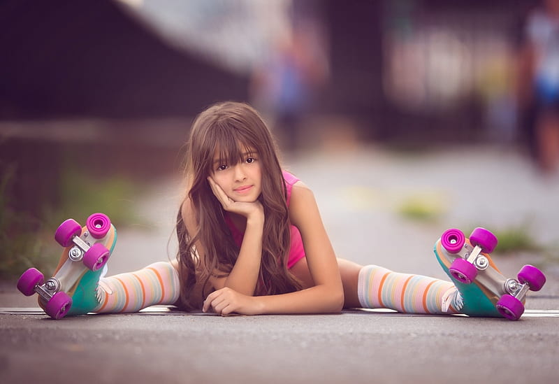 Little girl, rotile, little, girl, spagat, copil, child, pink, HD wallpaper