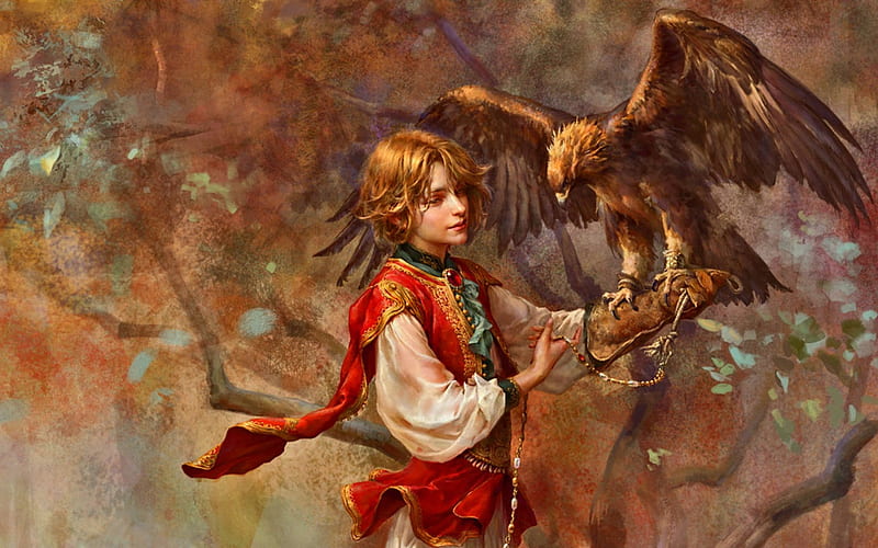 Altair, eagle, boy, fantasy, bird, HD wallpaper