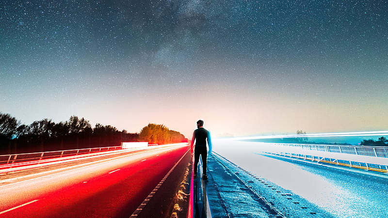Person way Standing Long Exposure Road, long-exposure, road, alone, graphy, HD wallpaper