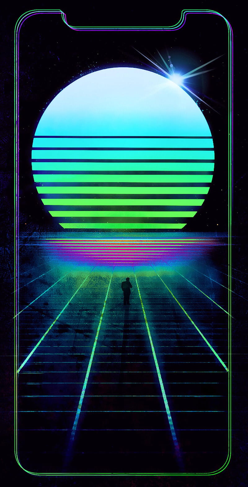 Synthwave iPhone X, flag, light, lock, music, notes, phone, screen, synth wave, touch, HD phone wallpaper
