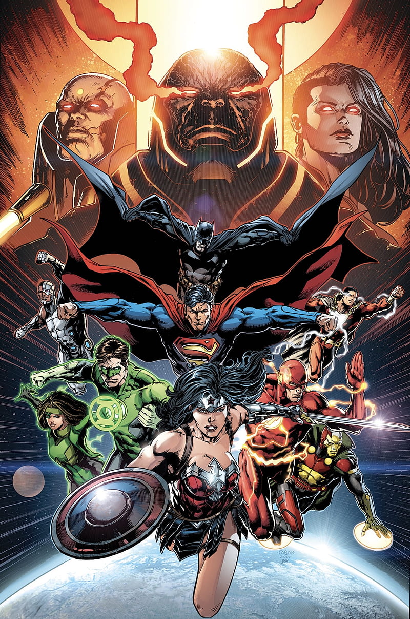 Darkseid wars, 52, batman, darkseid, dc, flash, green lantern, justice league, new, superman, wonder woman, HD phone wallpaper