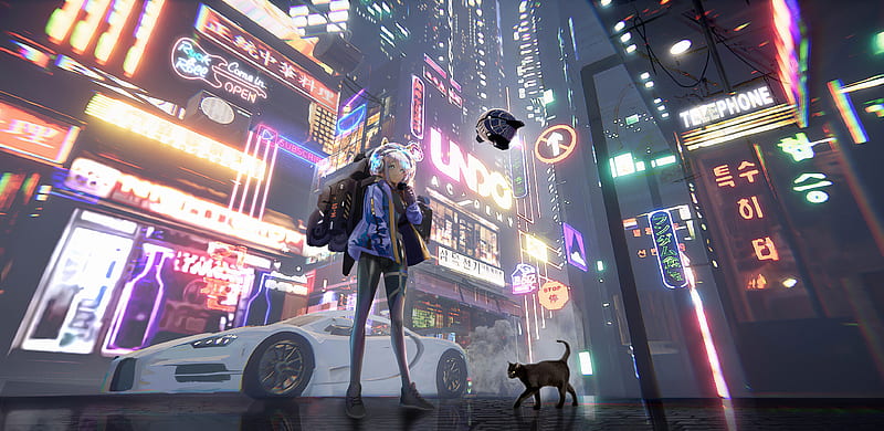 Anime Girl Time In A City , anime-girl, anime, artist, artwork, digital-art, artstation, HD wallpaper