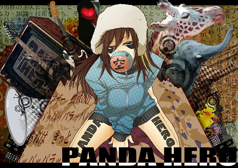 Panda Hero, vocaloid, candy, megaphone, female, elephant, tattoo, gum, sexy, instrument, cool, guitar, girl, anime, anime girl, traffic light, musical instrument, HD wallpaper