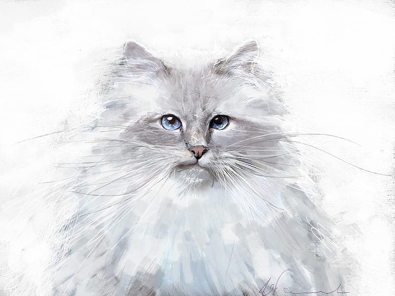 Cat, pisici, art, ivana besevic, painting, pictura, blue eyes, HD wallpaper Cat, pisici, art, ivana besevic, painting, pictura, blue eyes, HD wallpaper