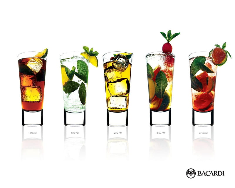 thirst?, cocktail, bacardi, drinks, fruits, glasses, colors, rum, cocktails, abstract, glass, summer, color, drink, other, HD wallpaper